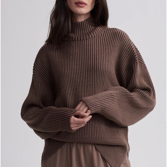 Varley Mayfair Mock-Neck Knit Pullover Shiitake Marl - Size Small - Picture 1 of 10